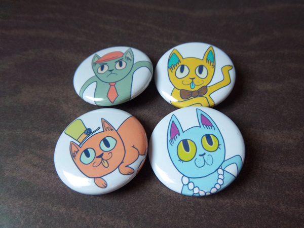 Fancy Cats 4 Button Pack - 1 1/4 Inch Pinback Buttons
